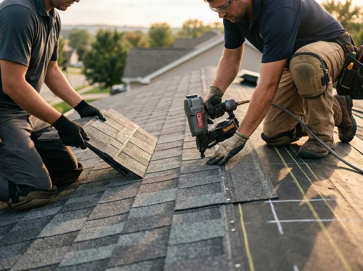 Professional roofer working on a residential roof in Forest Hill